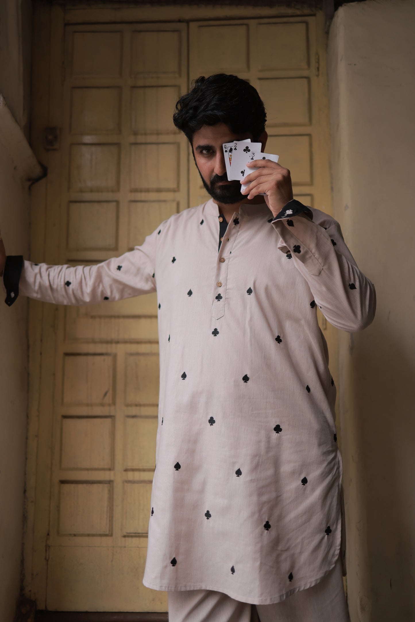 Clubs & Spades-Beige Kurta