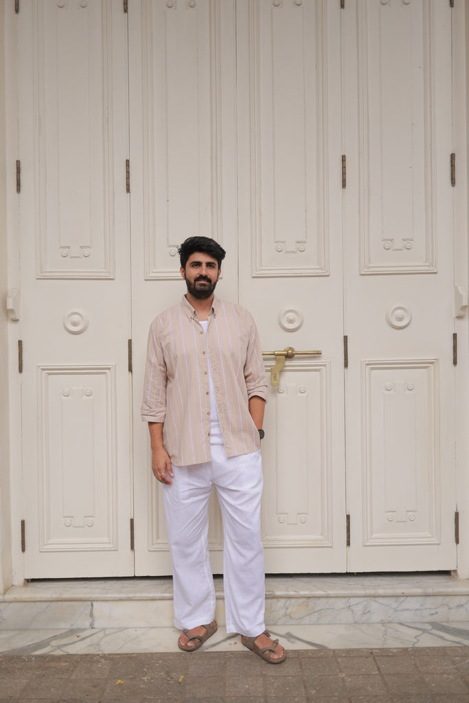 Beige Stripe Linen Shirt